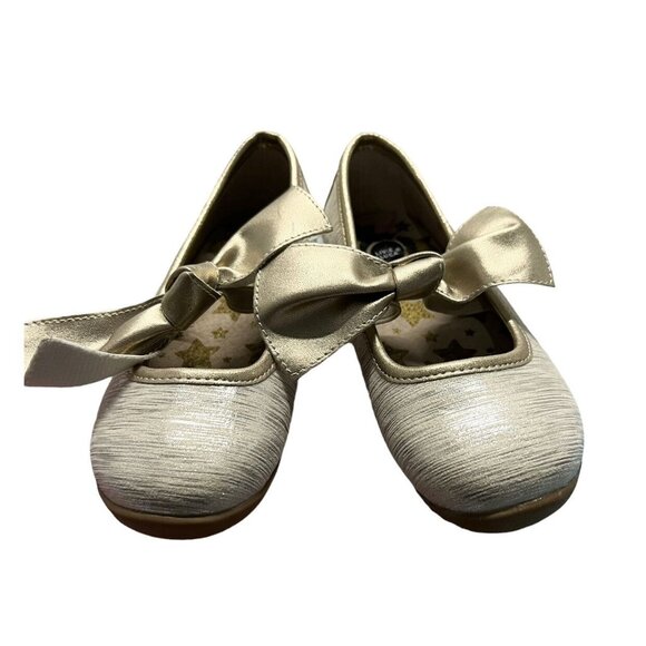 Livie & Luca Sz 11 Cream Gold Tinsel Shimmer Mary Jane Bow Shoes - Picture 2 of 8